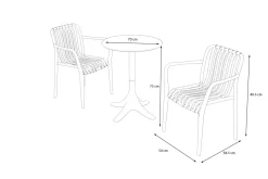 Pico Soft Balkon-Set, grau, Kunststoff, Tisch Ø 70 cm und 2 Stapelsessel, UV-beständig, wetterfest Balkonmöbel-Set