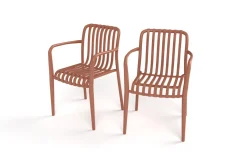 New Pico Soft Balkon-Set, ziegelrot, Kunststoff, Tisch Ø 70 cm und 2 Stapelsessel, UV-beständig, wetterfest Balkonmöbel-Set