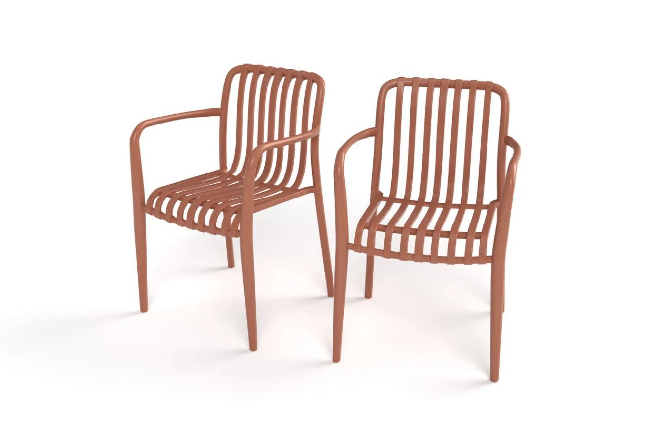 New Pico Soft Balkon-Set, ziegelrot, Kunststoff, Tisch Ø 70 cm und 2 Stapelsessel, UV-beständig, wetterfest Balkonmöbel-Set