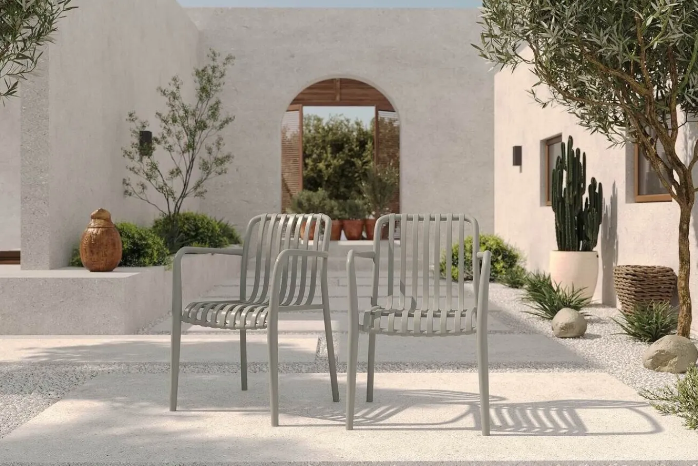 Online Pico Soft Stapelsessel 2er-Set, grau, Kunststoff, 54 x 58,5 x 80,5 cm, stapelbar, UV-beständig Gartenstühle & Gartensessel