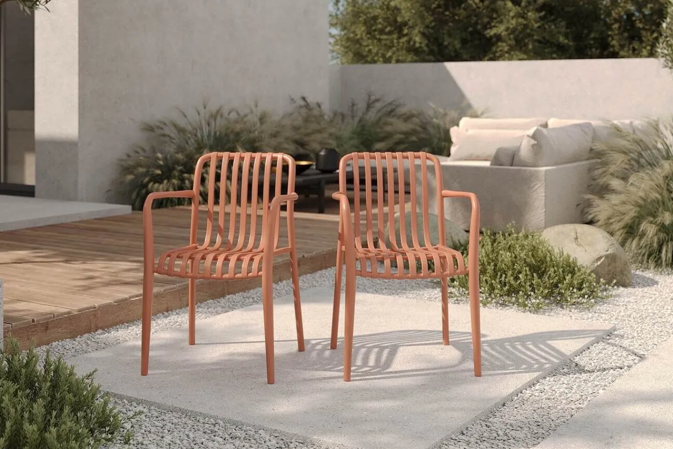 Hot Pico Soft Stapelsessel 2er-Set, ziegelrot, Kunststoff, 54 x 58,5 x 80,5 cm, stapelbar, UV-beständig Gartenstühle & Gartensessel