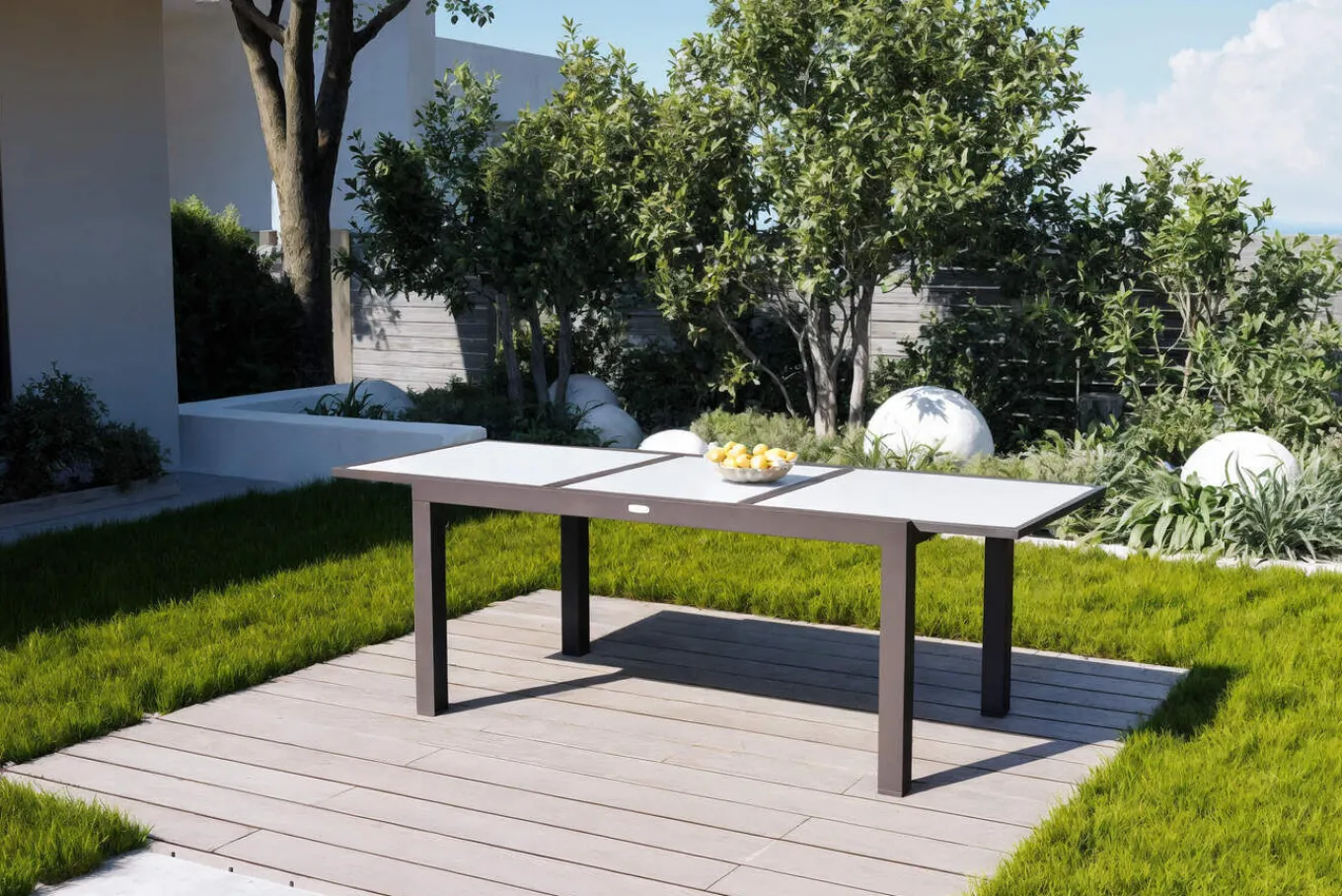 Online Sylvania Ausziehtisch, anthrazit/weiß, Aluminium/Sicherheitsglas, 160/220 x 90 cm, Pulverbeschichtet, UV-Beständig, Mit Fußkappen Gartentische