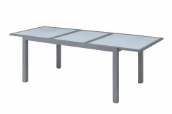 Sale Sylvania Ausziehtisch, silber/weiß, Alu/Sicherheitsglas, 160/220x90 cm, Flügelmechanismus Gartentische