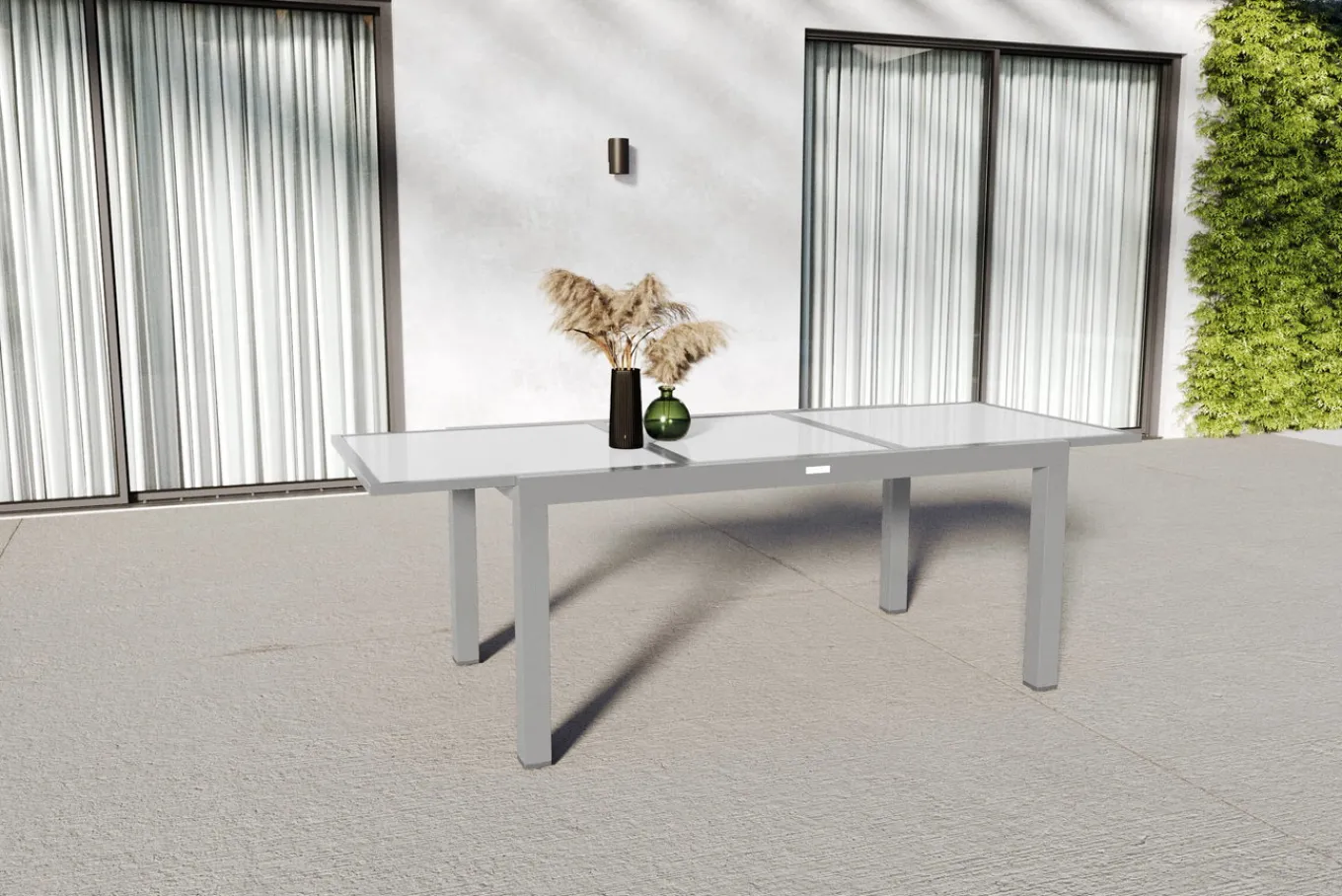 Sale Sylvania Ausziehtisch, silber/weiß, Alu/Sicherheitsglas, 160/220x90 cm, Flügelmechanismus Gartentische