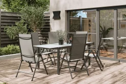 New Sylvania Garten-Essgruppe, 6 Personen, ausziehbarer Tisch 160–220 cm, Aluminium/Textil Garten-Essgruppen|Aluminium-Gartenmöbel