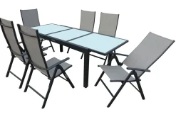 New Sylvania Garten-Essgruppe, 6 Personen, ausziehbarer Tisch 160–220 cm, Aluminium/Textil Garten-Essgruppen|Aluminium-Gartenmöbel