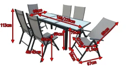 New Sylvania Garten-Essgruppe, 6 Personen, ausziehbarer Tisch 160–220 cm, Aluminium/Textil Garten-Essgruppen|Aluminium-Gartenmöbel