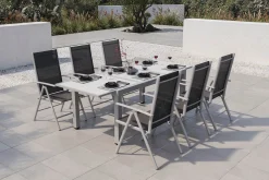 Best Sylvania Garten-Essgruppe, 6 Personen, ausziehbarer Tisch 160–220 cm, Aluminium/Textil Garten-Essgruppen
