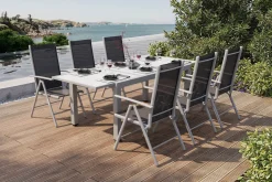 Best Sylvania Garten-Essgruppe, 6 Personen, ausziehbarer Tisch 160–220 cm, Aluminium/Textil Garten-Essgruppen