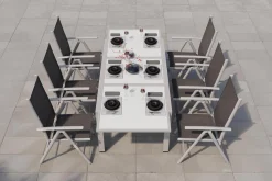 Best Sylvania Garten-Essgruppe, 6 Personen, ausziehbarer Tisch 160–220 cm, Aluminium/Textil Garten-Essgruppen