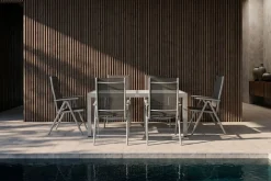 Best Sylvania Garten-Essgruppe, 6 Personen, ausziehbarer Tisch 160–220 cm, Aluminium/Textil Garten-Essgruppen