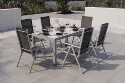 Best Sylvania Garten-Essgruppe, 6 Personen, ausziehbarer Tisch 160–220 cm, Aluminium/Textil Garten-Essgruppen