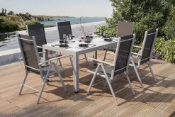 Best Sylvania Garten-Essgruppe, 6 Personen, ausziehbarer Tisch 160–220 cm, Aluminium/Textil Garten-Essgruppen