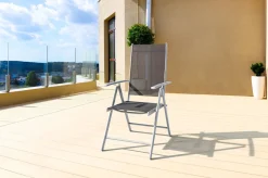 Hot Sylvania Klappstuhl, silber/schwarz, Aluminium/Textil, 68 x 56 x 107 cm, klappbar Aluminium-Gartenmöbel|Gartenstühle & Gartensessel