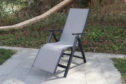 Best Sylvania Relaxsessel, anthrazit/grau, Alu/Textilene, 67 x 58 x 110 cm, klappbar Aluminium-Gartenmöbel|Gartenstühle & Gartensessel