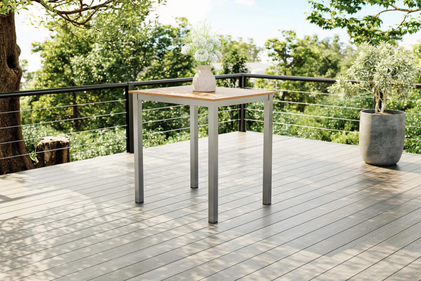 Discount Tasmania Beistelltisch, Silber, Aluminium/Eukalyptus, 45 x 45 cm, witterungsbeständig, mit Fußkappen, FSC®-zertifiziertes Produkt Gartentische|Aluminium-Gartenmöbel