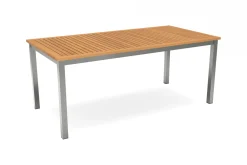 Outlet Tasmania Esstisch, Silber/Natural, Aluminium/Eukalyptus, 180 x 90 cm, hohe Belastbarkeit, korrosionsbeständig, witterungsbeständig, robust, FSC®-zertifiziertes Produkt Gartentische|Aluminium-Gartenmöbel