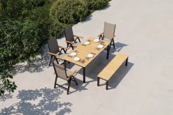 Best Tasmania Garten-Essgruppe mit Bank und 4 Klappstühlen, anthrazit/natur, Aluminium/Eukalyptus, Tischplatte 180 x 90 cm, FSC®-zertifiziertes Produkt Garten-Essgruppen|Aluminium-Gartenmöbel
