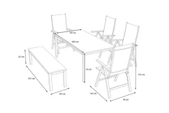 Best Tasmania Garten-Essgruppe mit Bank und 4 Klappstühlen, anthrazit/natur, Aluminium/Eukalyptus, Tischplatte 180 x 90 cm, FSC®-zertifiziertes Produkt Garten-Essgruppen|Aluminium-Gartenmöbel