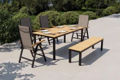 Best Tasmania Garten-Essgruppe mit Bank und 4 Klappstühlen, anthrazit/natur, Aluminium/Eukalyptus, Tischplatte 180 x 90 cm, FSC®-zertifiziertes Produkt Garten-Essgruppen|Aluminium-Gartenmöbel
