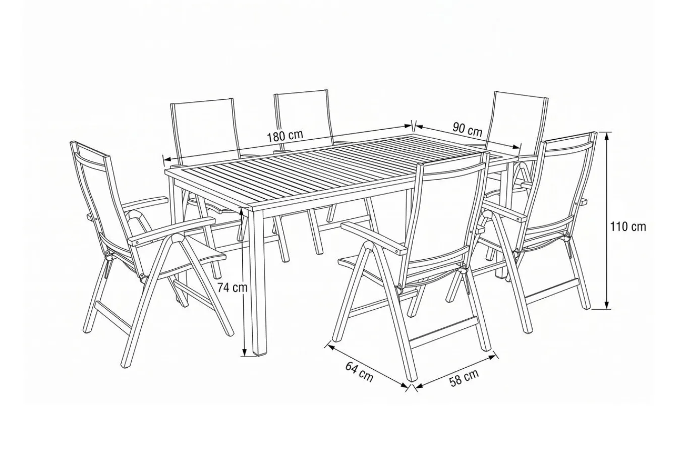 Sale Tasmania Garten-Essgruppe mit 6 Klappstühlen, silber, Alu / Eukalyptus / Textilene, Tisch 180 x 90 cm, FSC®-zertifiziertes Produkt Garten-Essgruppen|Aluminium-Gartenmöbel
