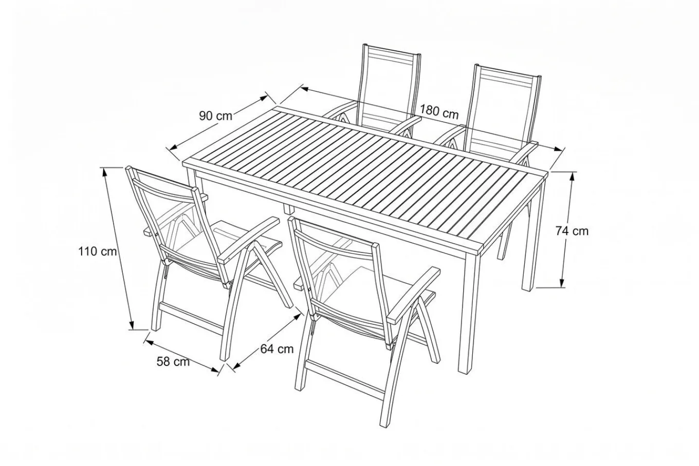 Online Tasmania Garten-Essgruppe, silber, Alu / Eukalyptus / Textilene, Tisch 180 x 90 cm, 4 Klappstühle, FSC®-zertifiziertes Produkt Garten-Essgruppen|Aluminium-Gartenmöbel