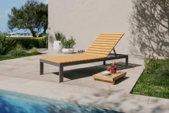 Clearance Tasmania Gartenliege, dunkelgrau, Alu/Eukalyptus, wasserabweisend, verstellbare Rückenlehne, FSC®-zertifiziertes Produkt Gartenliegen|Aluminium-Gartenmöbel
