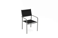 Discount Tasmania Stapelstuhl, silber/schwarz, Alu/Textilene, witterungsbeständig, hohe Belastbarkeit Aluminium-Gartenmöbel|Gartenstühle & Gartensessel