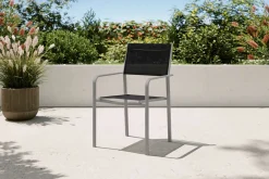 Discount Tasmania Stapelstuhl, silber/schwarz, Alu/Textilene, witterungsbeständig, hohe Belastbarkeit Aluminium-Gartenmöbel|Gartenstühle & Gartensessel
