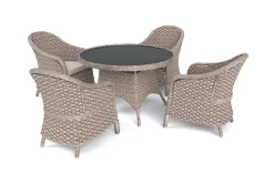 Online Valento Garten-Essgruppe, natur/schwarz, Alu/Polyrattan, Tischplatte rund Ø120 cm, inkl. 4 Sessel Garten-Essgruppen