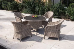 Online Valento Garten-Essgruppe, natur/schwarz, Alu/Polyrattan, Tischplatte rund Ø120 cm, inkl. 4 Sessel Garten-Essgruppen