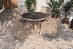 Online Valento Garten-Essgruppe, natur/schwarz, Alu/Polyrattan, Tischplatte rund Ø120 cm, inkl. 4 Sessel Garten-Essgruppen