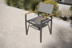 New Victoria Stapelsessel, anthrazit/grau, Alu/Textilene/Akazie, Hohe Belastbarkeit, zertifiziertes Material, FSC®-zertifiziertes Produkt Gartenstühle & Gartensessel